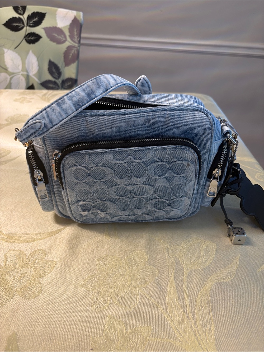 Coach Fletcher Denim Crossbody Camera Bag with Signature Pattern